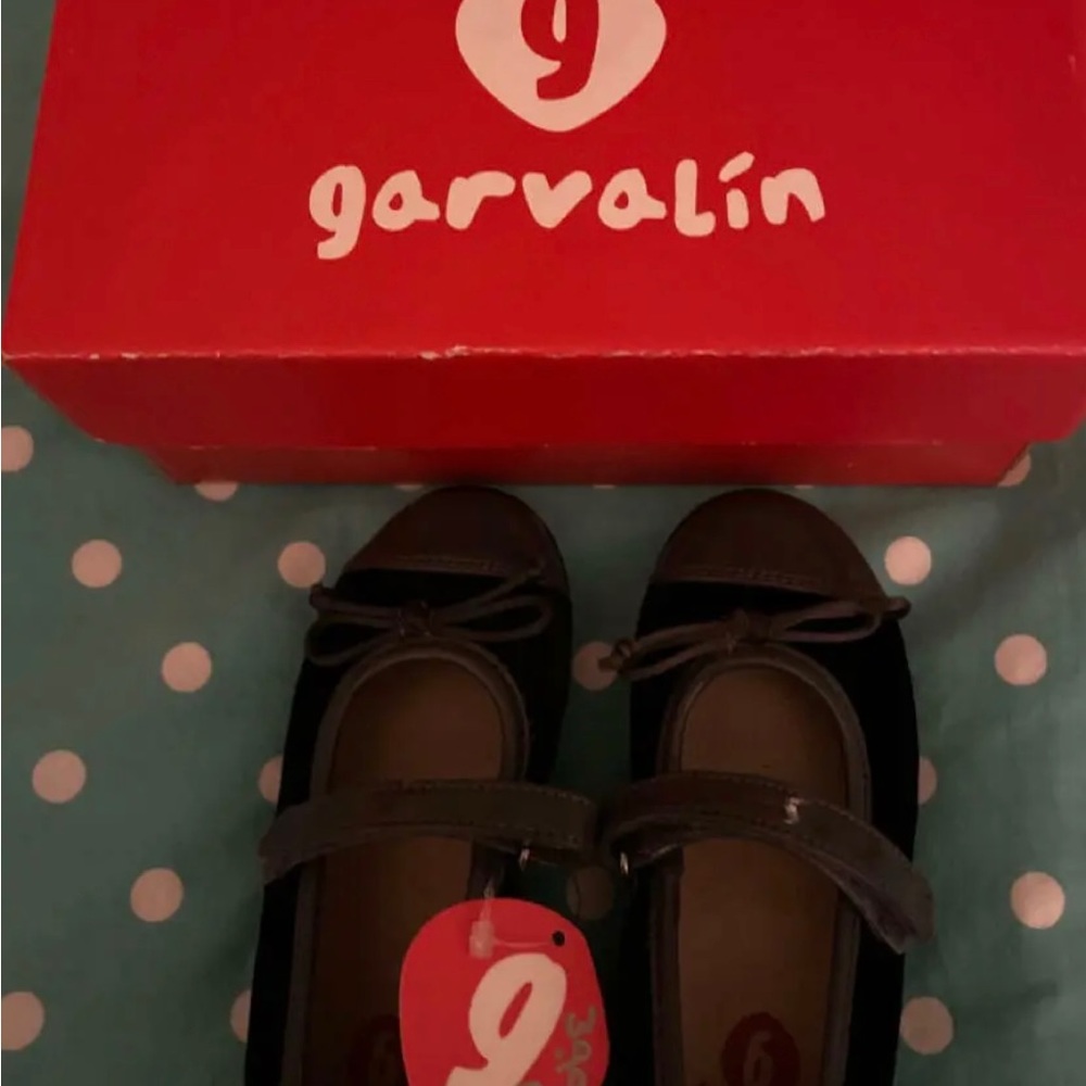Garvalin Girls BALLET Flats Leather & Velvet Sz US 9 Eur 25 NIB